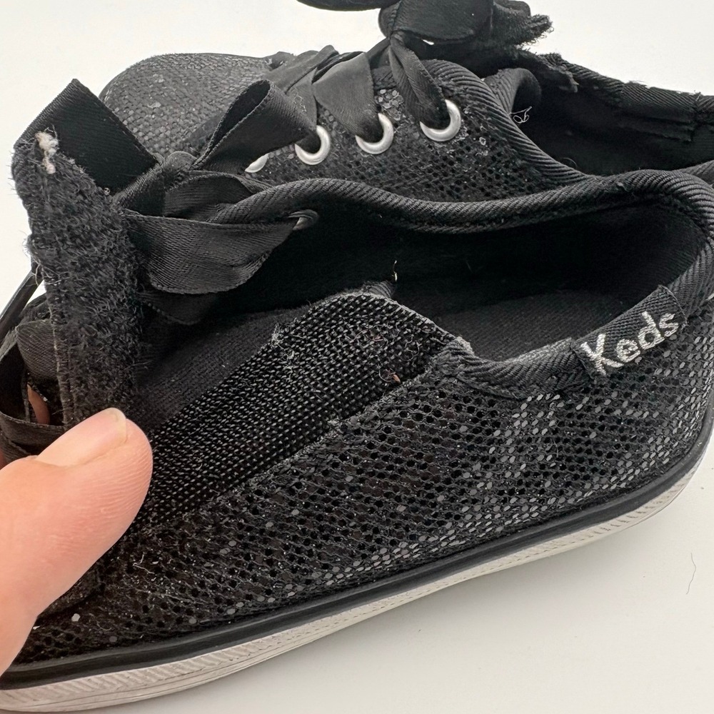 Keds Kids Black Glitter Sparkle Low Top Sneakers Ribbon Laces Size 12.5 - Picture 7 of 7